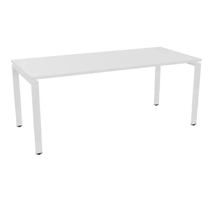 Bureau rectangulaire Conect L. 180 x P. 80 cm - plateau ép. 25 mm mélamine blanc neige - piétement arche rectangulaire réglable en hauteur métal lisse blanc