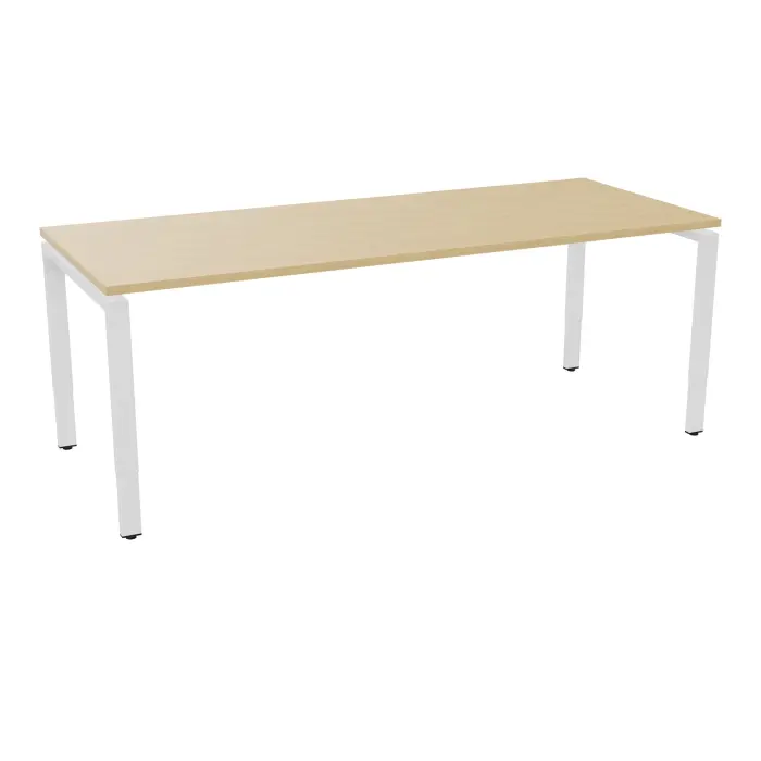 Bureau rectangulaire Conect L. 200 x P. 80 cm - plateau ép. 25 mm mélamine Chêne naturel - piétement arche rectangulaire réglable en hauteur métal lisse blanc