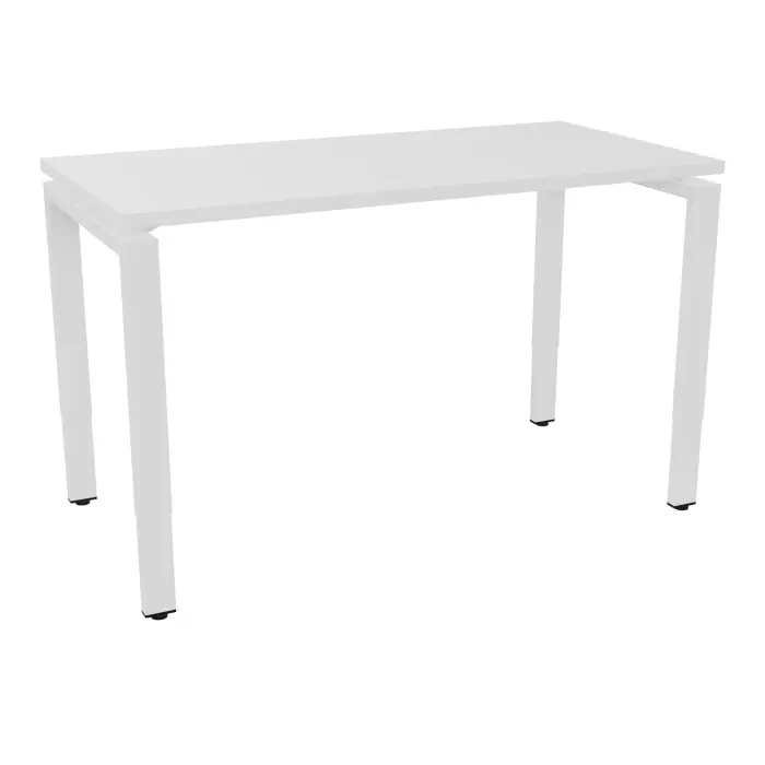 Bureau rectangulaire Conect L. 120 x P. 60 cm - plateau ép. 25 mm mélamine blanc neige - piétement arche rectangulaire réglable en hauteur métal lisse blanc
