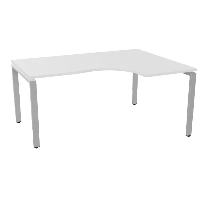 Bureau Conect compact asymétrique 90° retour à droite L. 160 x P. 120 cm - plateau ép. 25 mm mélamine blanc neige - piétement arche rectangulaire réglable en hauteur métal lisse gris aluminium