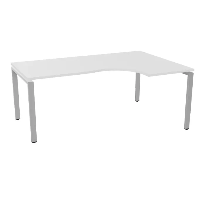 Bureau Conect compact asymétrique 90° retour à droite L. 180 x P. 120 cm - plateau ép. 25 mm mélamine blanc neige - piétement arche rectangulaire réglable en hauteur métal lisse gris aluminium
