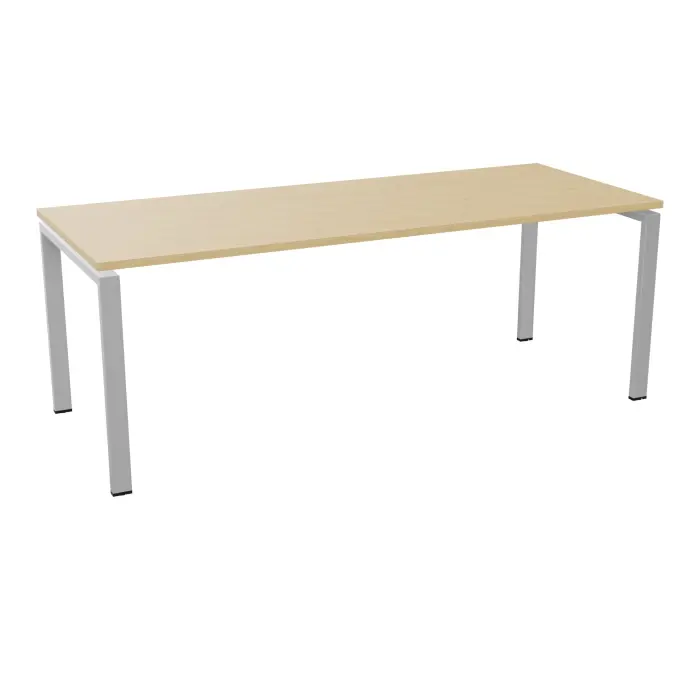 Bureau rectangulaire Conect L. 200 x P. 80 cm - plateau ép. 25 mm mélamine Chêne naturel - piétement arche rectangulaire fixe métal lisse gris aluminium