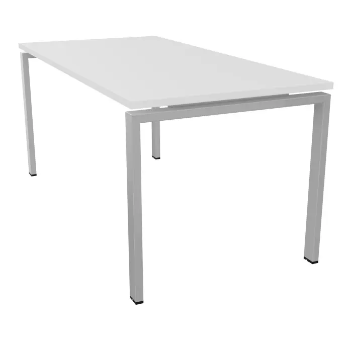 Extension bench Conect L. 165 x P. 80 cm - plateau rectangulaire ep. 25 mm mélamine blanc neige - piétement arche rectangulaire fixe métal lisse gris aluminium