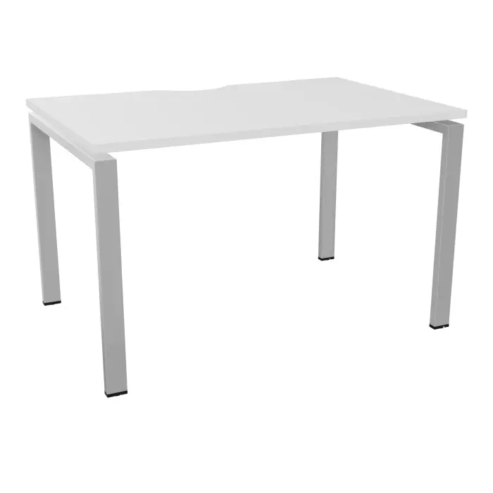 Table de bureau rectangulaire Conect avec échancrure L. 120 x P. 80 cm décor mélamine blanc neige sur pieds arche fixes finition métal lisse gris aluminium