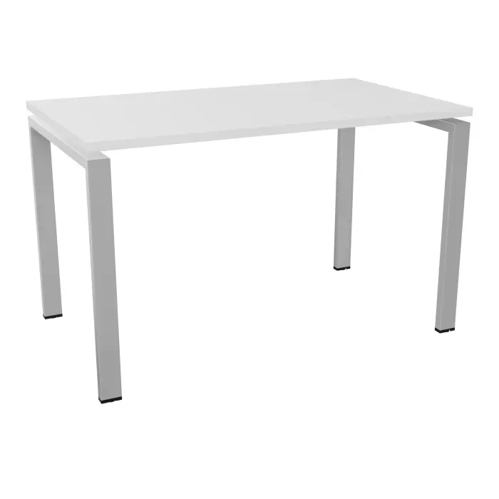 Bureau rectangulaire Conect L. 120 x P. 70 cm - plateau ép. 25 mm mélamine blanc neige - piétement arche rectangulaire fixe métal lisse gris aluminium