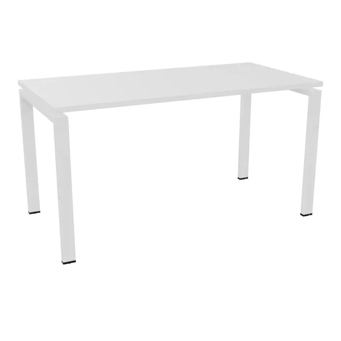 Bureau rectangulaire Conect L. 140 x P. 70 cm - plateau ép. 25 mm mélamine blanc neige - piétement arche rectangulaire fixe métal lisse blanc