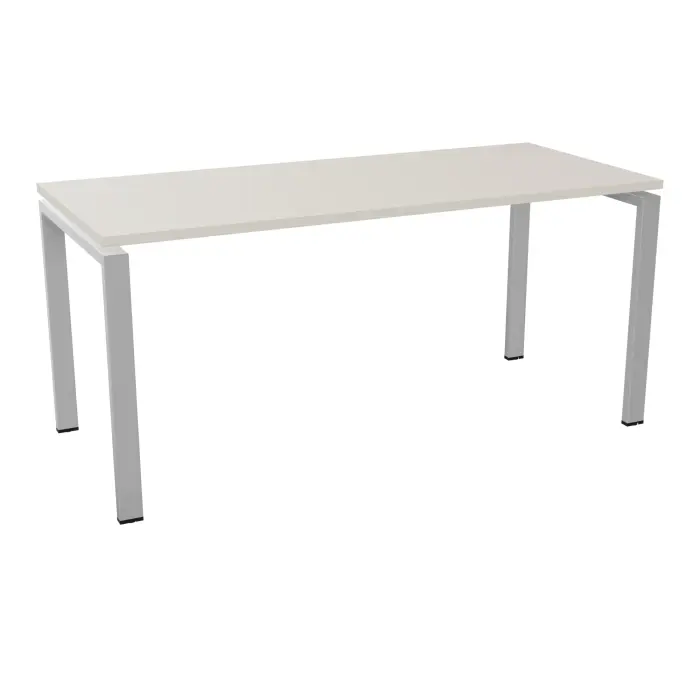 Bureau rectangulaire Conect L. 160 x P. 70 cm - plateau ép. 25 mm mélamine lin - piétement arche rectangulaire fixe métal lisse gris aluminium