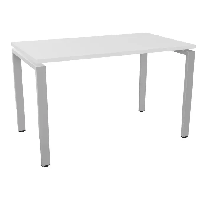 Bureau rectangulaire Conect L. 120 x P. 70 cm - plateau ép. 25 mm mélamine blanc neige - piétement arche rectangulaire réglable en hauteur métal lisse gris aluminium
