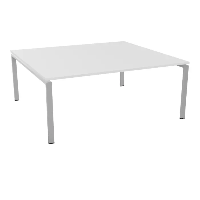 Bureau bench Conect L. 180 x P. 165 cm - monoplateau ép. 25 mm mélamine blanc neige - piétement arche rectangulaire fixe métal lisse gris aluminium