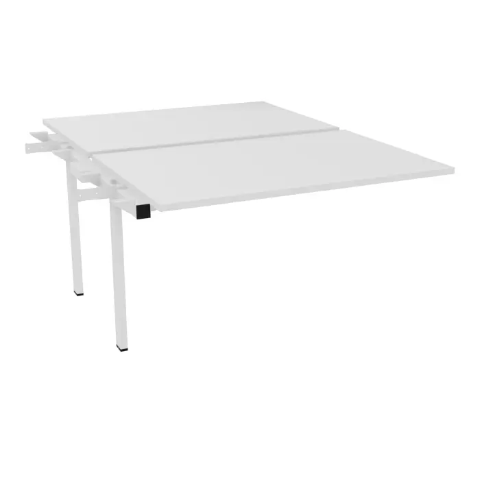 Bureau bench suivant Conect L. 120 x P. 165 cm - 2 plateaux ép. 25 mm mélamine blanc neige - piétement intermédiaire carré métal lisse blanc