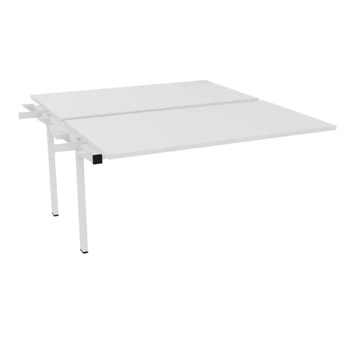 Bureau bench suivant Conect L. 140 x P. 165 cm - 2 plateaux ép. 25 mm mélamine blanc neige - piétement intermédiaire carré métal lisse blanc