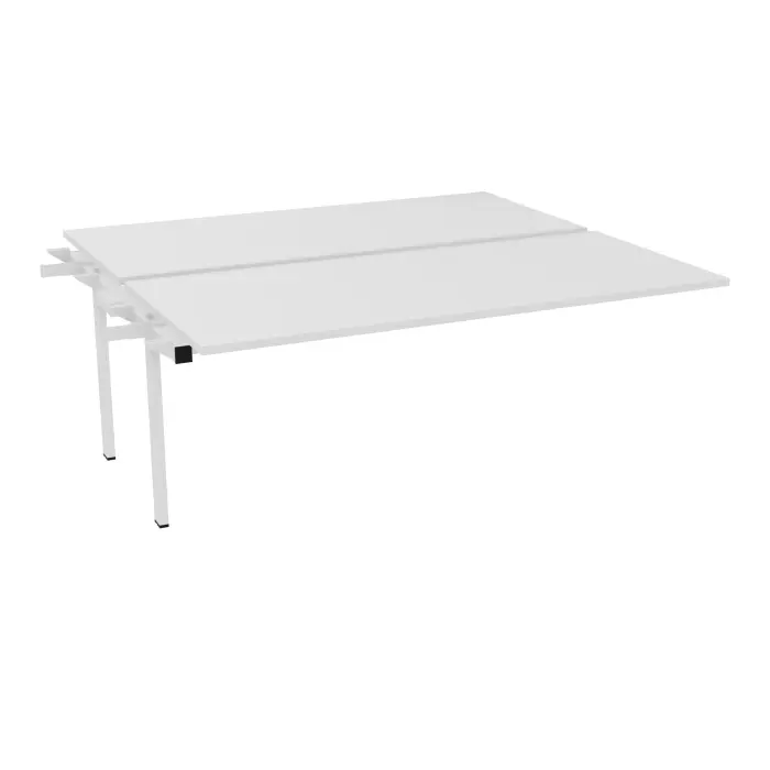 Bureau bench suivant Conect L. 180 x P. 165 cm - 2 plateaux ép. 25 mm mélamine blanc neige - piétement intermédiaire carré métal lisse blanc