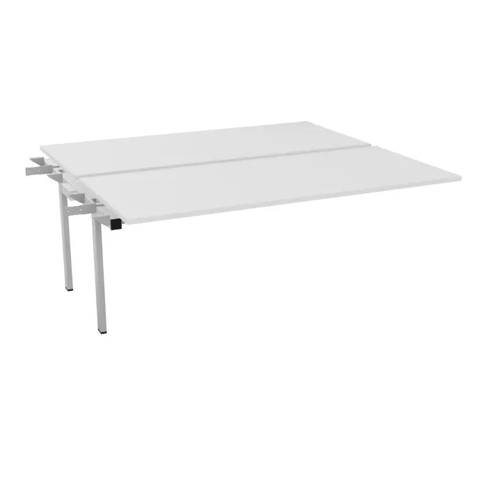 Bureau bench suivant Conect L. 180 x P. 165 cm - 2 plateaux coulissants ép. 25 mm mélamine blanc neige - piétement intermédiaire carré métal lisse gris aluminium