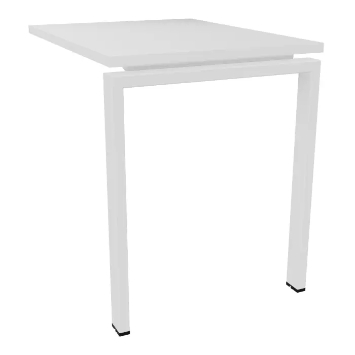 Retour rectangulaire Conect L. 80 x P. 60 cm - plateau ep. 25 mm mélamine blanc neige - piétement arche rectangulaire fixe métal lisse blanc