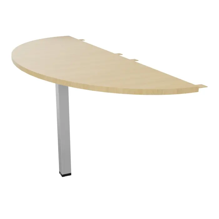 Table demi-ronde Conect L. 165 x P. 60 cm - plateau ep. 25 mm mélamine Chêne naturel - pied carré fixe métal lisse gris aluminium