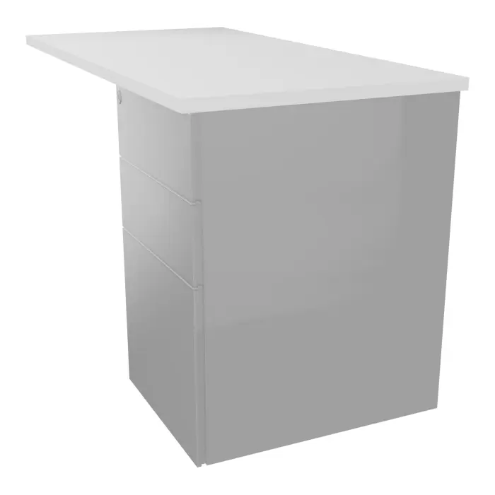 Retour rectangulaire Conect L. 120 x P. 60 cm - plateau ep. 25 mm mélamine blanc neige - sur caisson hauteur bureau 3 tiroirs métal lisse gris aluminium