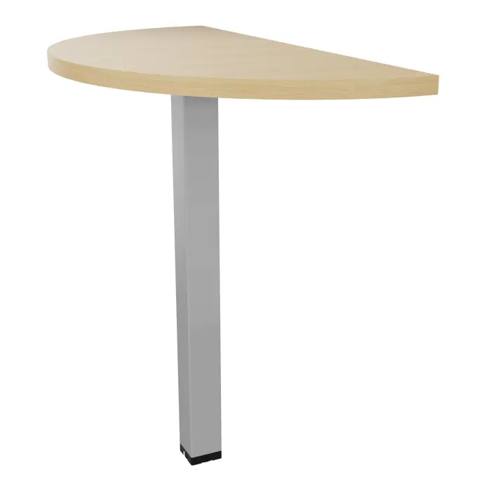 Table demi-ronde Conect L. 80 x P. 40 cm - plateau ep. 25 mm mélamine Chêne naturel - pied carré fixe métal lisse gris aluminium