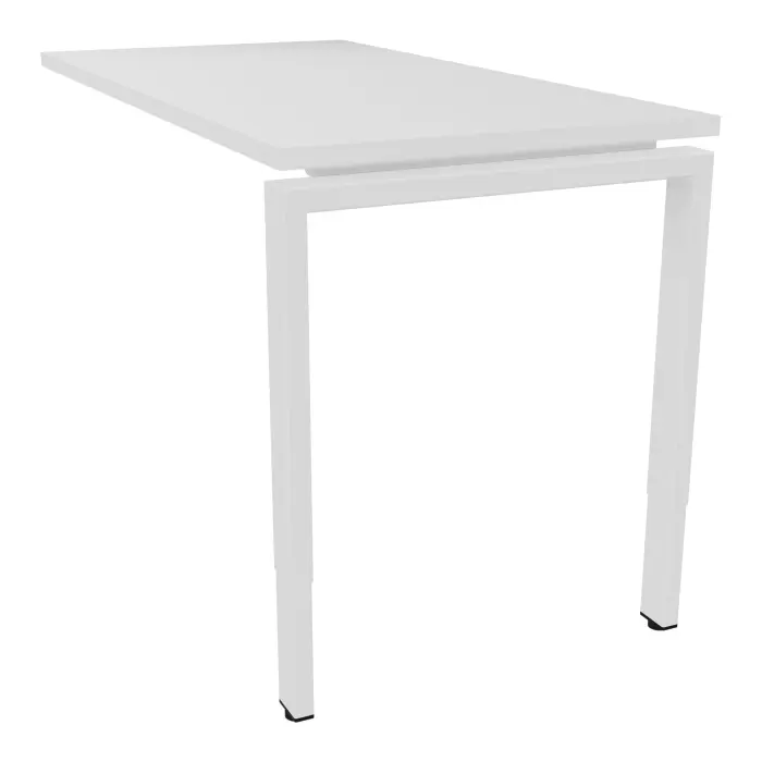 Retour rectangulaire Conect L. 120 x P. 60 cm - plateau ep. 25 mm mélamine blanc neige - piétement arche rectangulaire réglable en hauteur métal lisse blanc