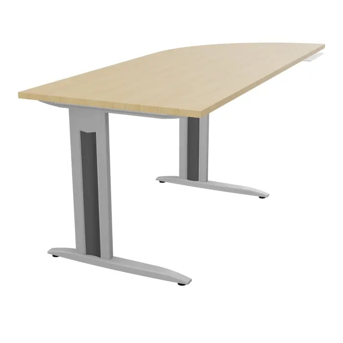Bureau Idol P. 80 cm x L. 205 cm avec angle 90° intégré à droite côté utilisateur Plateau mélamine Chêne naturel - piétement fixe métal lisse gris aluminium avec enjoliveur métal structuré gris anthracite