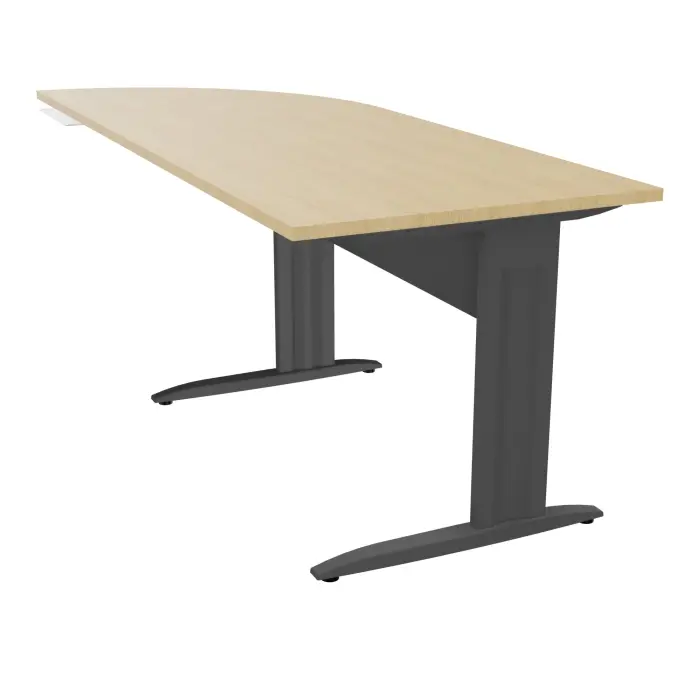 Bureau Idol P. 80 cm x L. 205 cm avec angle 90° intégré à gauche côté utilisateur Plateau mélamine Chêne naturel - piétement fixe et voile de fond métal structuré gris anthracite avec enjoliveur métal structuré