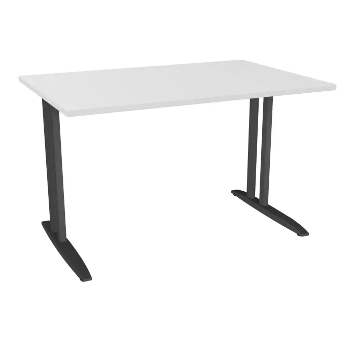 Table de bureau rectangulaire IdoL L. 120 x P. 80 cm décor blanc neige sur pieds L fixes décentrés finition gris anthraciteavec traverse - sans carter