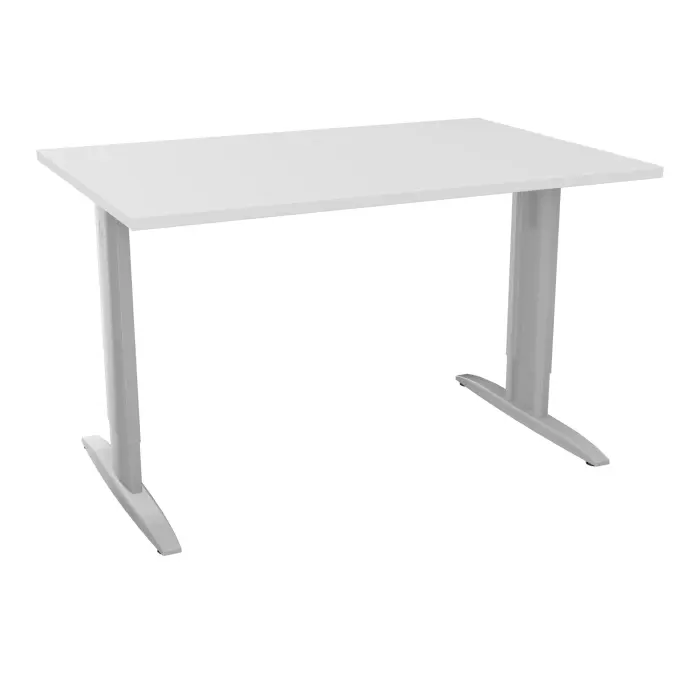 Table de bureau rectangulaire IdoL L. 120 x P. 80 cm décor blanc neige sur pieds I centrés réglables en hauteur avec carter et traverse finition gris aluminium