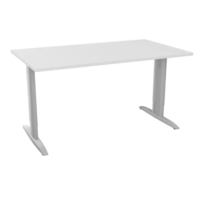 Table de bureau rectangulaire IdoL L. 140 x P. 80 cm décor blanc neige sur pieds I centrés réglables en hauteur avec carter et traverse finition gris aluminium