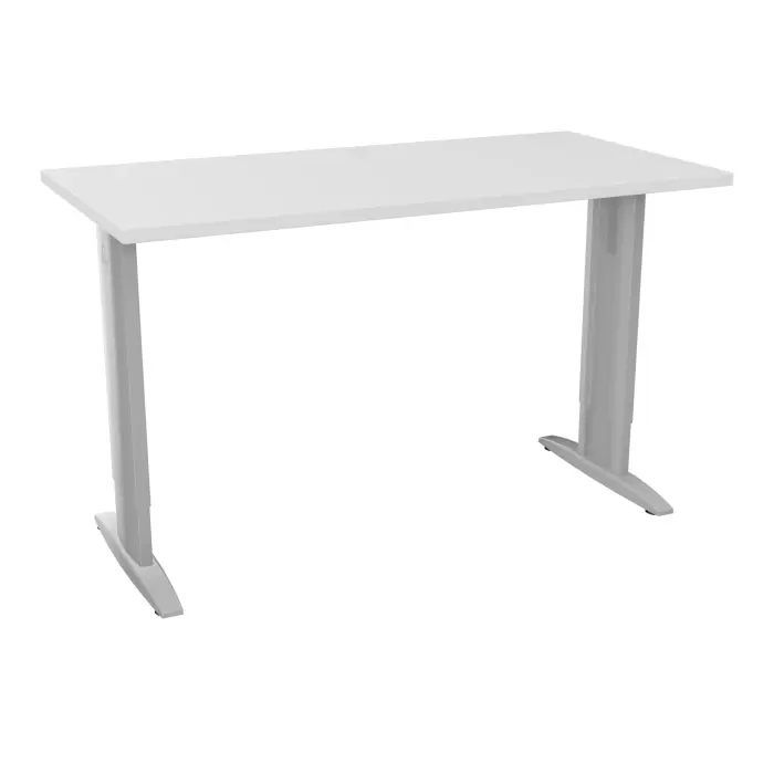 Table de bureau rectangulaire IdoL L. 120 x P. 60 cm décor mélamine blanc neige sur pieds I centrés réglables en hauteur avec carter et traverse finition métal lisse gris aluminium