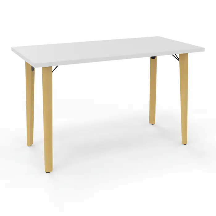 Robin table L. 120 cm x P. 60 cm mélamine blanc neige pré-percé pour obturateur pieds métal lisse noir/bois hêtre massif vernis