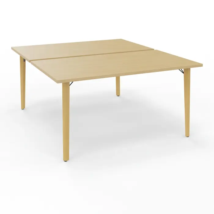 Robin tables départ doubles 2 plateaux L. 80 cm L. 140 cm x P. 165 Chêne naturel pré-percé obturateurs 4 pieds métal lisse noir/bois hêtre massif vernis