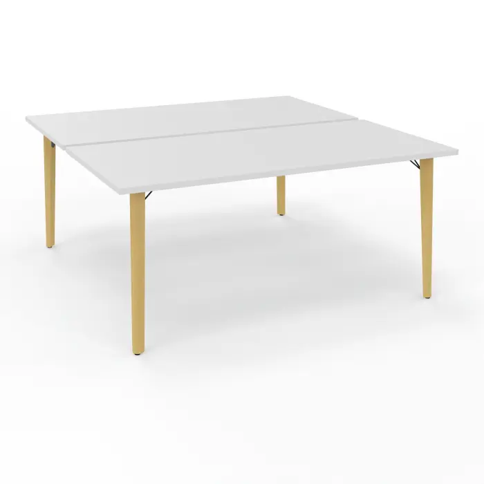 Robin tables départ doubles 2 plateaux L. 80 cm L. 160 cm x P. 165 mélamine blanc neige pré-percé obturateurs 4 pieds métal lisse noir/bois hêtre massif vernis