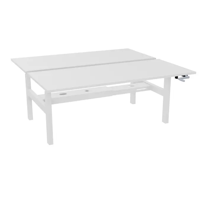 Axel 2 Bench 2 x rect L. 180 x P. 80 plateaux prépercés obt ép. 25 mm mélamine blanc neige structure métal lisse blanc réglable en hauteur par manivelle