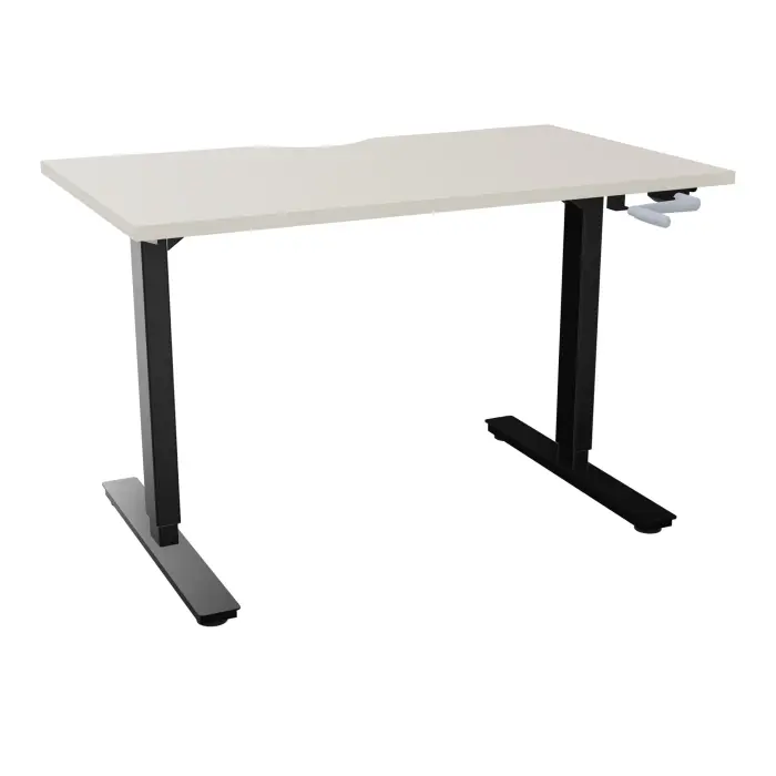 Axel 2 Bureau rectangulaire L. 120 x P. 70 cm plateau échancrure ep. 25 mm mélamine lin structure métal lisse noir réglable en hauteur par manivelle