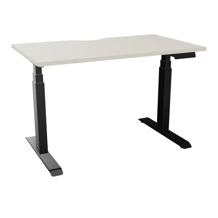 AXEL 2 Bureau rectangulaire L. 120 x P. 70 plateau échancrure ep. 25 mm mélamine lin structure métal lisse noir motorisé Boitier 4 utilisateurs x 2 mémoires + USB