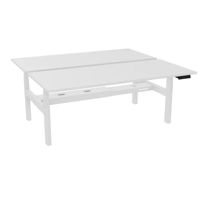 AXEL 2 Bench 2 x rect L. 180 x P. 80 plateaux prépercés obt ép. 25 mm mélamine blanc neige structure métal lisse blanc motorisé 2x Boitiers 4 utilisateurs x 2 mémoires + USB