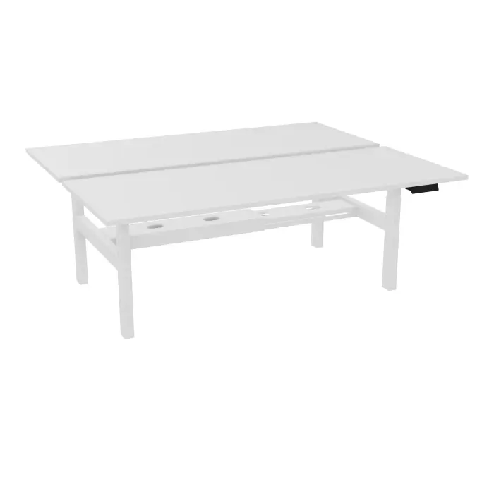 AXEL 2 Bench 2 x rect L. 200 x P. 80 plateaux prépercés obt ép. 25 mm mélamine blanc neige structure métal lisse blanc motorisé 2x Boitiers 4 utilisateurs x 2 mémoires + USB