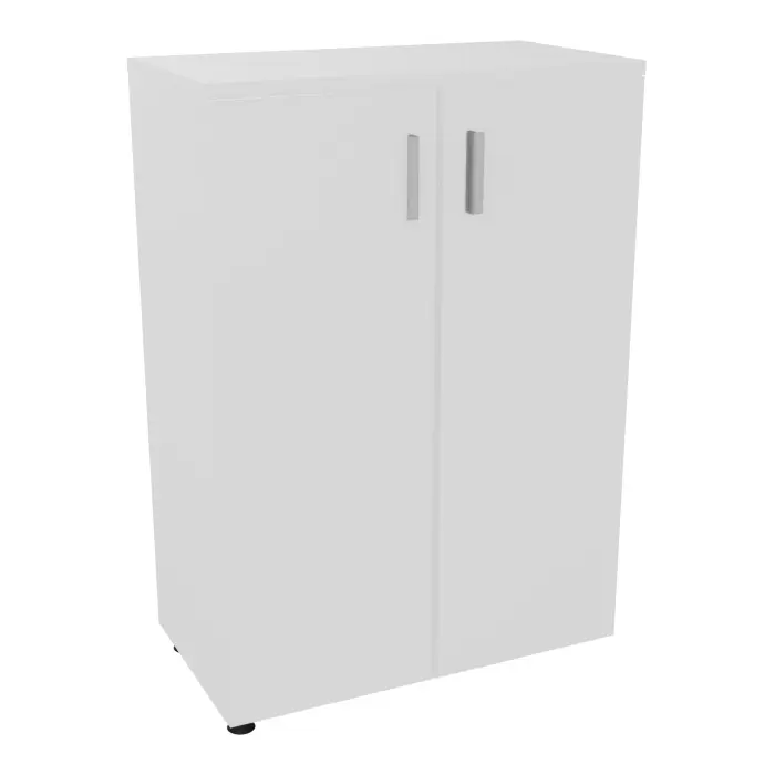 Armoire mélamine Armand 2 tablettes H. 113,5 x L. 80 x P. 43,2 cm corps et top finition mélamine blanc neige avec 2 portes soft-closing mélamine blanc neige - poignées métal gris aluminium