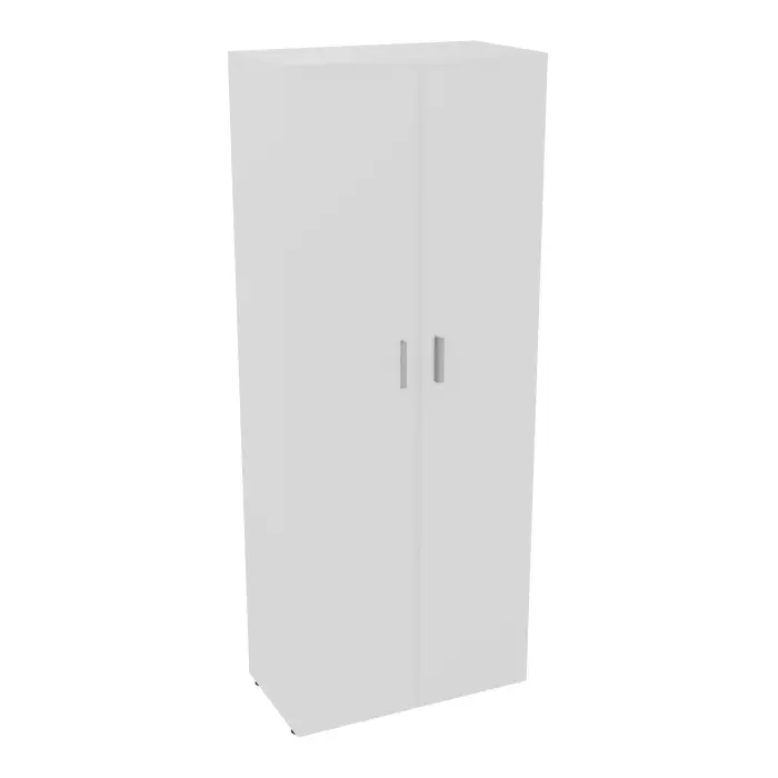 Armoire mélamine Armand 4 tablettes H. 202,1 x L. 80 x P. 43,2 cm corps et top finition mélamine blanc neige avec 2 portes soft-closing mélamine blanc neige - poignées métal gris aluminium