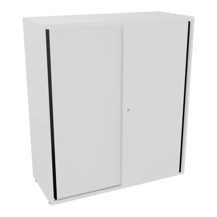 Armoire Armand 2 portes coulissantes H. 113,5 x L. 100x P. 43,2 cm - 2 tablettes - corps mélamine blanc neige - portes mélamine blanc neige - poignées métal lisse noir