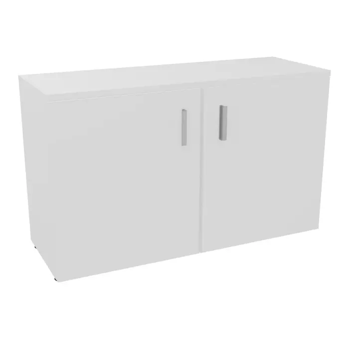 Armoire mélamine Armand 1 tablette métallique H. 73,5 x L. 120 x P. 43,2 cm corps et top finition mélamine blanc neige avec 2 portes soft-closing mélamine blanc neige - poignées métal gris aluminium