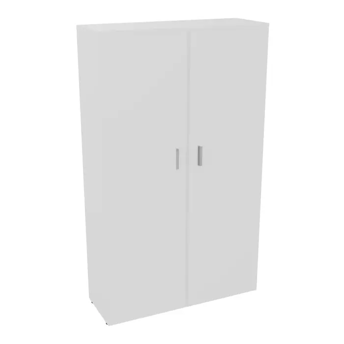 Armoire Armand 2 portes battantes H. 202,1 x L. 120 x P. 43,2 cm - 4 tablettes métallique - corps mélamine blanc neige - portes mélamine blanc neige - poignées métal gris aluminium