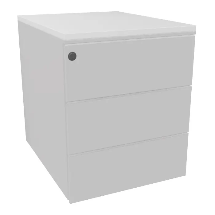 Lot de 8 caissons mobile finition métal lisse gris clair L. 42 x P. 53,5 x H. 52,4 cm - top mélamine finition mélamine blanc neige - 3 tiroirs plats