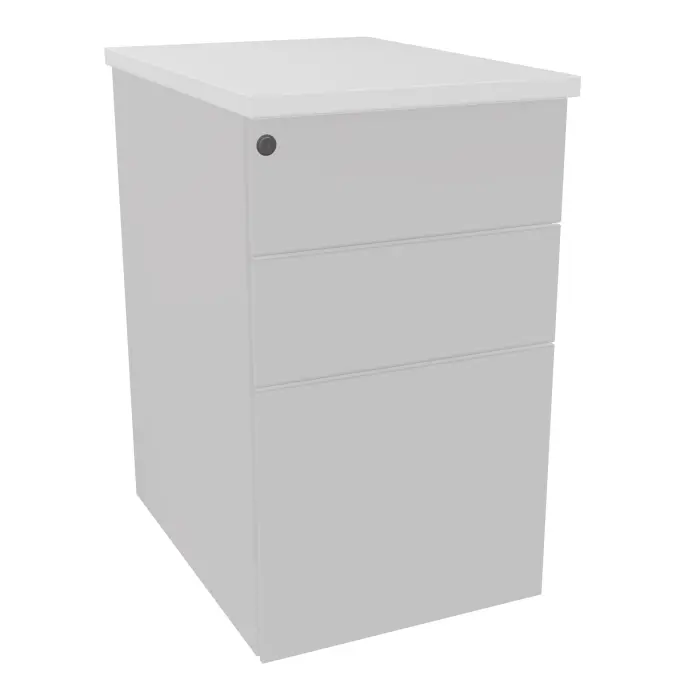 Lot de 8 caissons hauteur bureau métal lisse gris clair L. 43,2 x P. 60 x H. 73,5 cm 3 tiroirs dont 1 pour dossiers suspendus top ép. 25 mm mélamine mélamine blanc neige