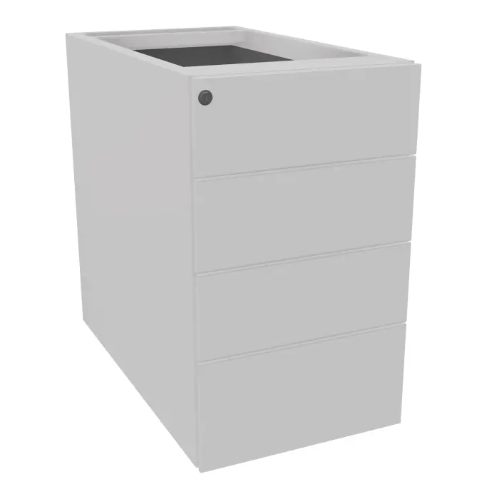 Lot de 12 caissons hauteur bureau finition métal lisse gris clair L. 42 x P. 77 x H. 73,5 cm - sans top - 4 tiroirs plats