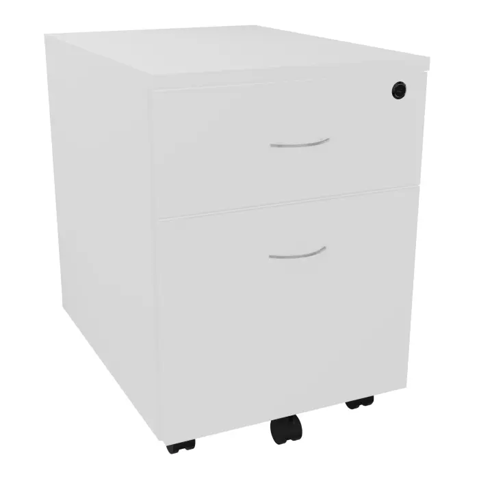 Caisson mobile 2 tiroirs mélamine blanc neige dont 1 dossier suspendu L. 43,6 x P. 55,5 x H. 58,7 cm avec poignée métal gris aluminium