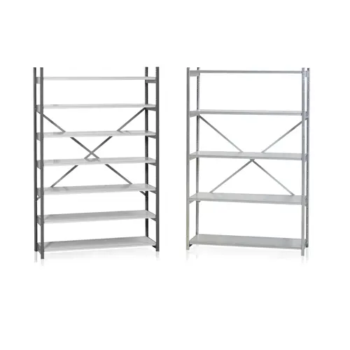 Element départ rayonnage H. 250 cm x L. 120 cm métal lisse gris clair 7 tablettes métal structuré gris anthracite