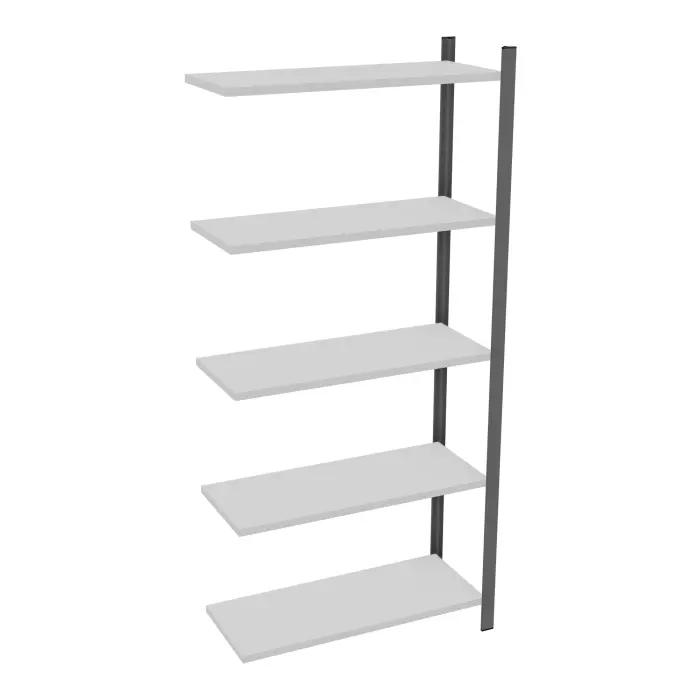 Element suivant rayonnage H. 200 cm x L. 90 cm métal lisse gris clair 5 tablettes métal structuré gris anthracite