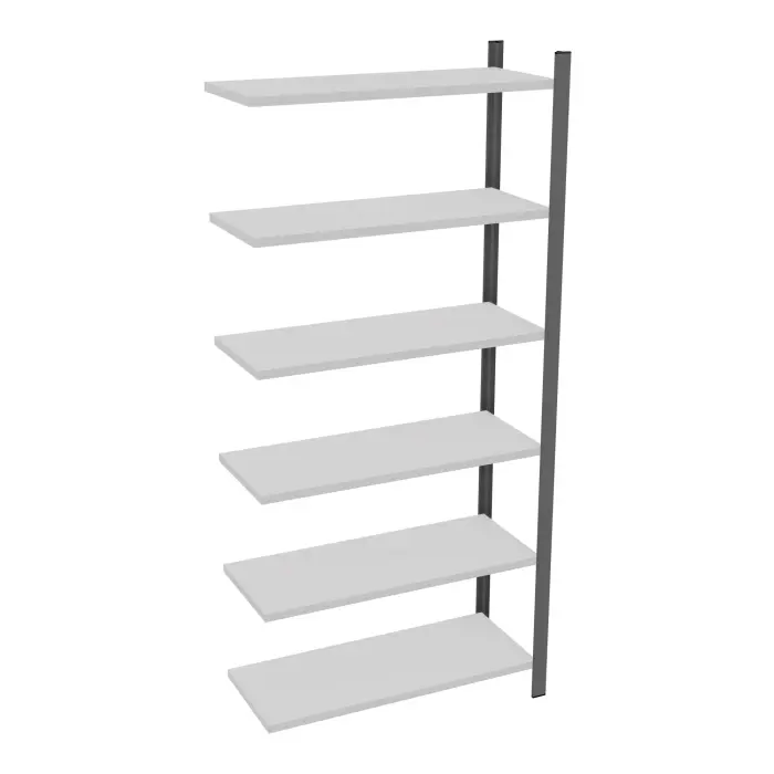 Element suivant rayonnage H. 200 cm x L. 90 cm métal lisse gris clair 6 tablettes métal structuré gris anthracite