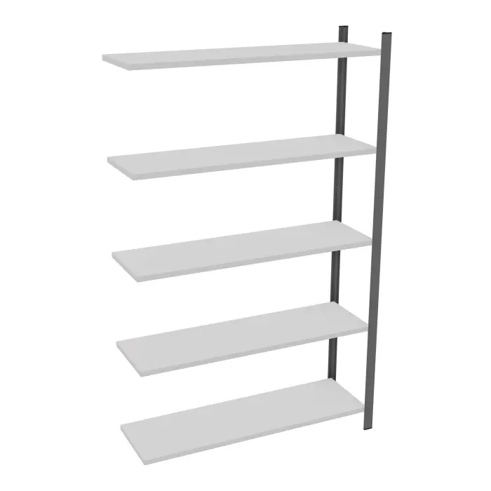 Element suivant rayonnage H. 200 cm x L. 120 cm métal lisse gris clair 5 tablettes métal structuré gris anthracite