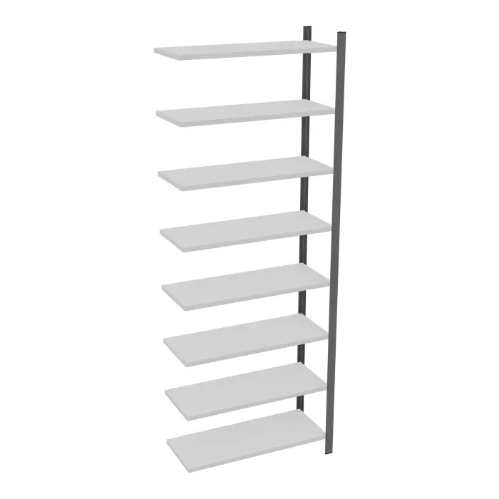 Element suivant rayonnage H. 250 cm x L. 90 cm métal lisse gris clair 8 tablettes métal structuré gris anthracite